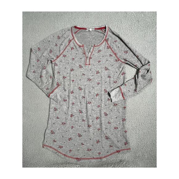 P.J. Salvage Pajama Top Small Long Sleeve Floral Rose VNeck Gray Red Light Shirt - Picture 1 of 11